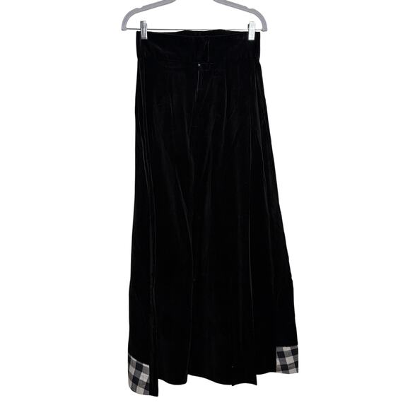 Vintage Black Velvet Maxi Skirt Floral Patchwork Gingham Women's Size 12 - Picture 4 of 7